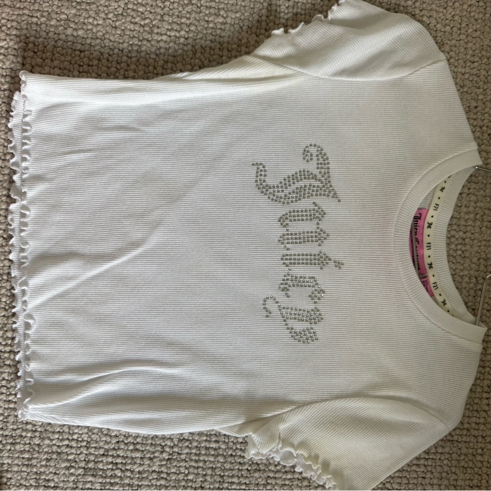 White Kids Shirt with Rhinestone Design